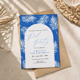 Invitación Fiesta de Piscina Acuarela Palma Azul