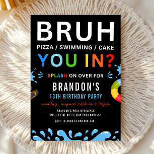 Invitación Fiesta de Piscina Bruh Cumpleaños 16