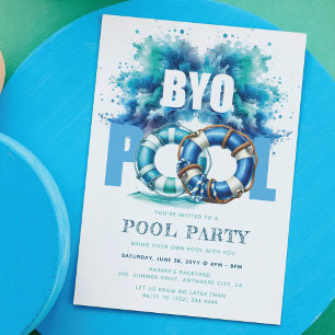 Invitación Fiesta de Piscina BYO Salpicadura de Agua Azul Tur