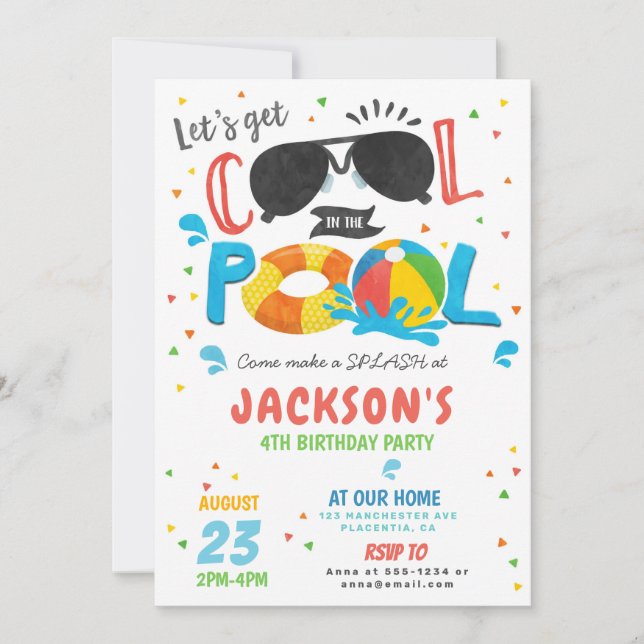 Invitación Fiesta de piscina Chica de cumpleaños (Anverso)