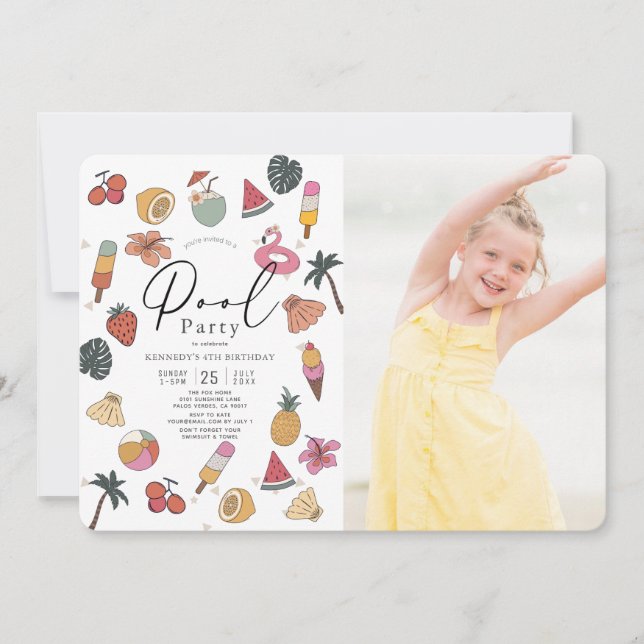 Invitación Fiesta de piscina Chica de natación de verano foto (Anverso)