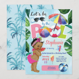 Invitación Fiesta de piscina chica primer cumpleaños verano t