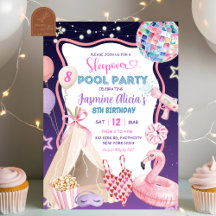 Fiesta de Piscina Chica Púrpura Rosa Sleepover  Cu