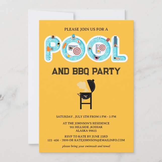 Invitación Fiesta de piscina con barbacoa (Anverso)