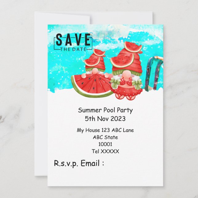 Invitación Fiesta de piscina con bebida en la sandía de la pi (Anverso)