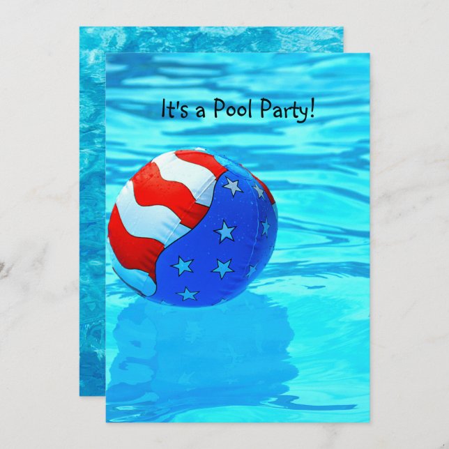 Invitación Fiesta de piscina con bolas de la bandera american (Anverso / Reverso)