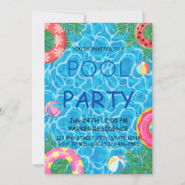 Invitación Fiesta de piscina con coloridas bolas de playa y a