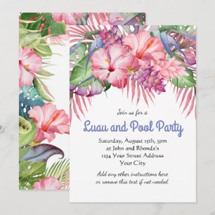 Invitación Fiesta de Piscina con Luau Floral Tropical