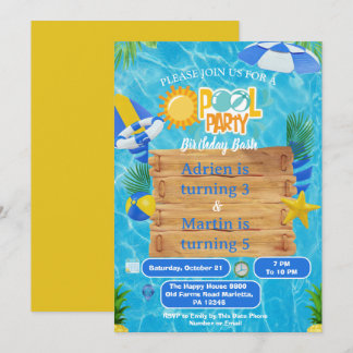 Invitación Fiesta de Piscina Conjunta Sunny Splash Para Niños