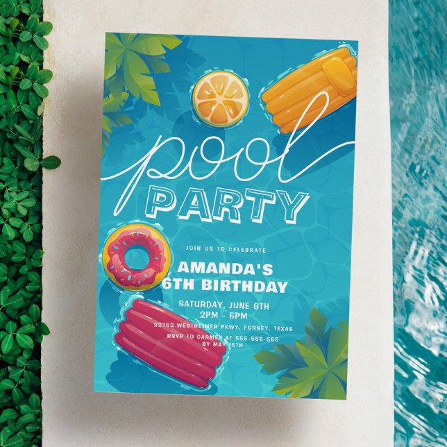 Invitación Fiesta de piscina cualquier año cumpleaños tropica (Subido por el creador)