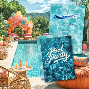 Invitación Fiesta de Piscina Cumpleaños 16 Burbujas de Agua A