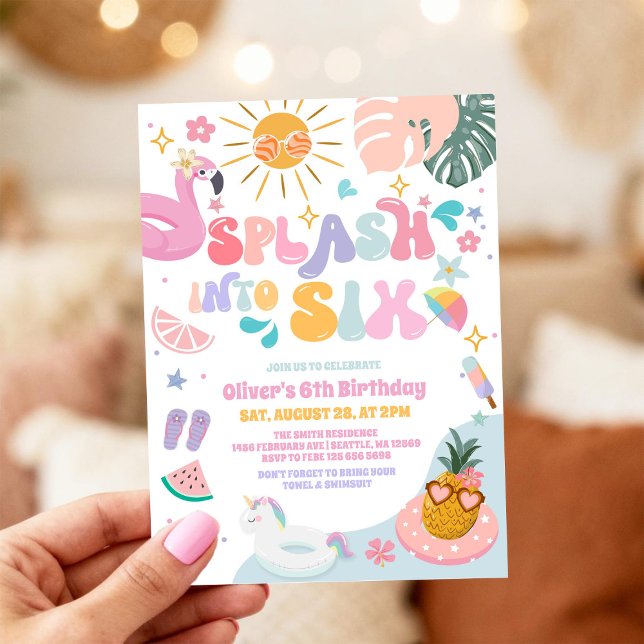 Invitación Fiesta de Piscina Cumpleaños 6 Verano Cumpleaños 6 (Subido por el creador)