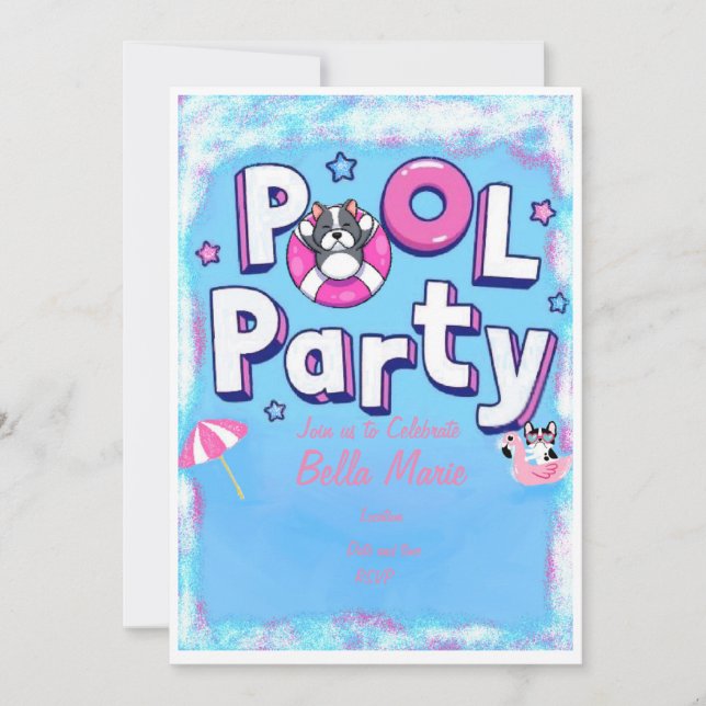 Invitación Fiesta de piscina de cachorros (Anverso)
