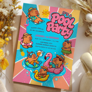 Invitación Fiesta de Piscina de Carpincho Rayos de Sol Colori