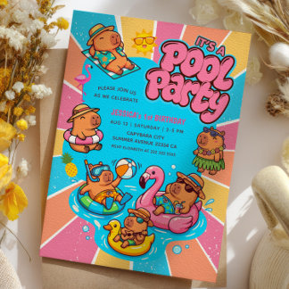Invitación Fiesta de Piscina de Carpincho Rayos de Sol Colori