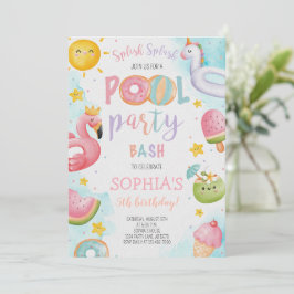 Invitación Fiesta de piscina de cutas Bash de cumpleaños