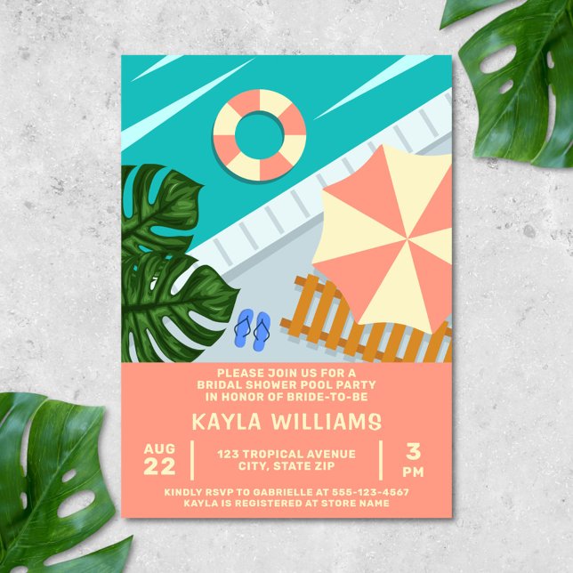 Invitación Fiesta de piscina de duchas nupciales frente a pis (Bridal shower pool party invitation)