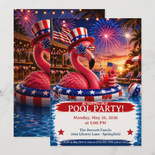 Invitación Fiesta de Piscina de Flamenco Patriótico - 4 de Ju