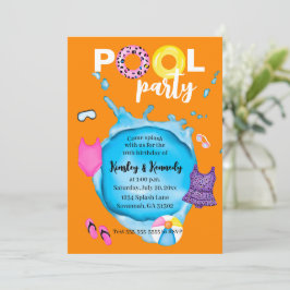 Invitación Fiesta de piscina de gemelos naranjas Birthday Spl