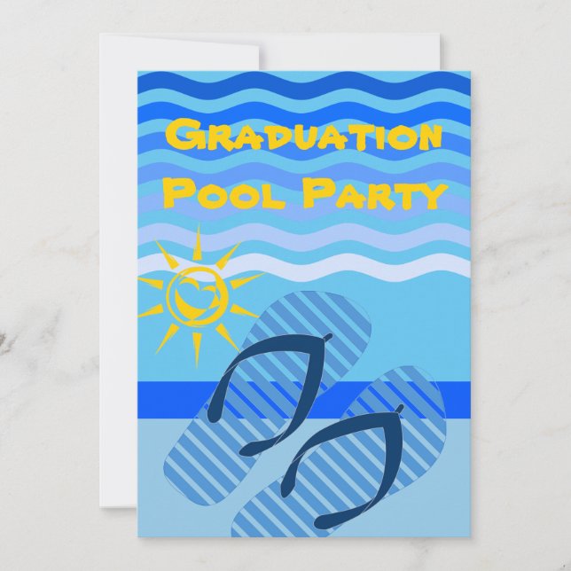 Invitación Fiesta de piscina de graduación Flops de giro azul (Anverso)