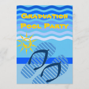 Invitación Fiesta de piscina de graduación Flops de giro azul