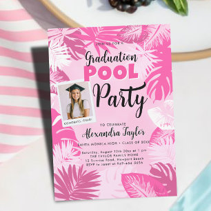Invitación Fiesta de Piscina de Graduación Foto Botánica Trop