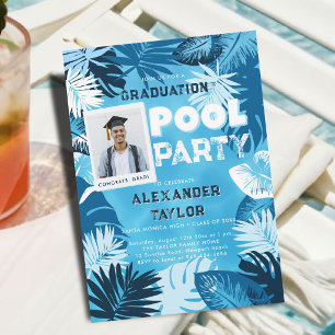 Invitación Fiesta de Piscina de Graduación Tropical Verdor Az