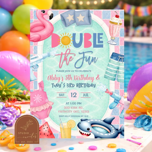 Invitación Fiesta de piscina de hermano conjunto doble la div (Subido por el creador)