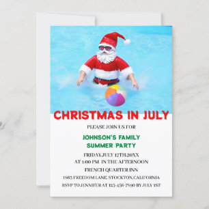 Invitación Fiesta de Piscina de Navidad en Julio de Verano