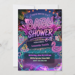 Invitación Fiesta de Piscina de Neon Glow de Verano para Baby