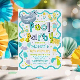 Invitación Fiesta de Piscina de Niño Verano Tropical Cumpleañ