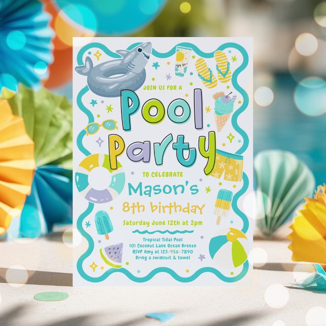 Invitación Fiesta de Piscina de Niño Verano Tropical Cumpleañ (Subido por el creador)