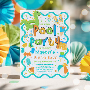 Invitación Fiesta de Piscina de Niño Verano Tropical Cumpleañ