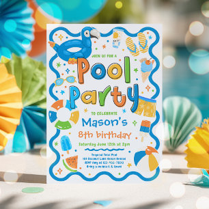 Invitación Fiesta de Piscina de Niño Verano Tropical Cumpleañ