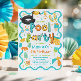 Invitación Fiesta de Piscina de Niño Verano Tropical Cumpleañ