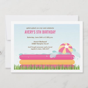 Invitación Fiesta de piscina de patio trasero rosado Cumpleañ
