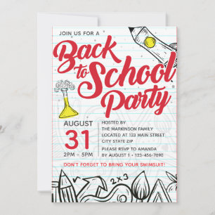 Invitación Fiesta de Piscina de Regreso a la Escuela con Impr