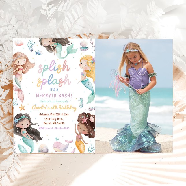 Invitación Fiesta de Piscina de Sirena Cumpleaños de Verano e (Subido por el creador)