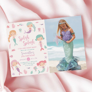 Invitación Fiesta de Piscina de Sirena Cumpleaños de Verano e