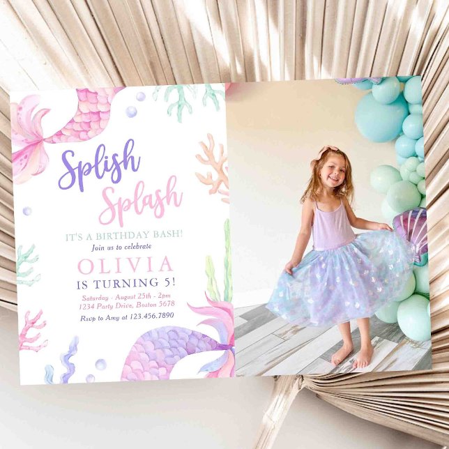 Invitación Fiesta de Piscina de Sirena Cumpleaños de Verano e (Subido por el creador)