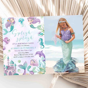 Invitación Fiesta de Piscina de Sirena Cumpleaños de Verano e