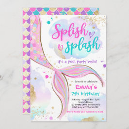 Invitación Fiesta De Piscina De Sirena Sirena Rosa Bajo El Ma