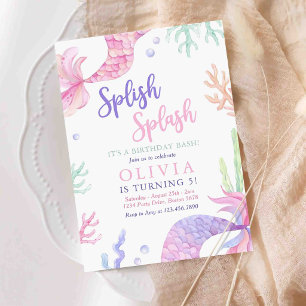 Invitación Fiesta de Piscina de Sirena Verano Cumpleaños en l