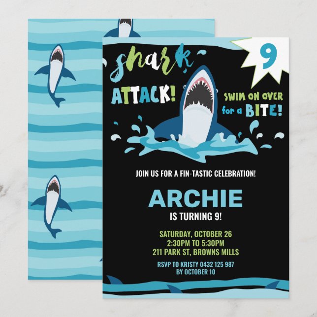 Invitación Fiesta de piscina de tiburones atacados por el par (Anverso / Reverso)
