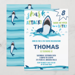 Invitación Fiesta de piscina de tiburones atacados por el par