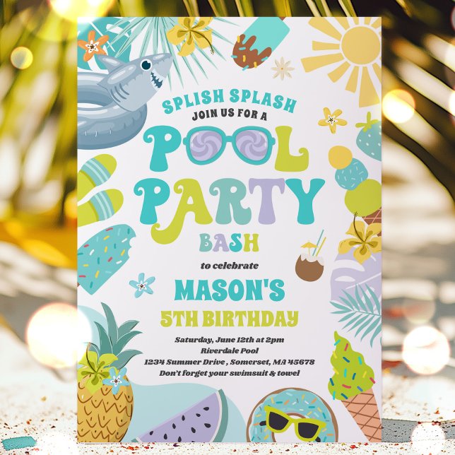 Invitación Fiesta de piscina de tiburones Fiesta de cumpleaño (Subido por el creador)