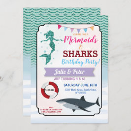 Invitación Fiesta de Piscina de Tiburones Sirvientes Chica Cu