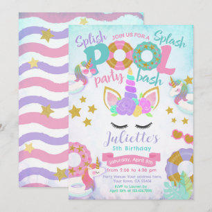 Invitación Fiesta de Piscina de Unicornios