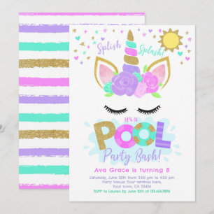 Invitación Fiesta de Piscina de Unicornios