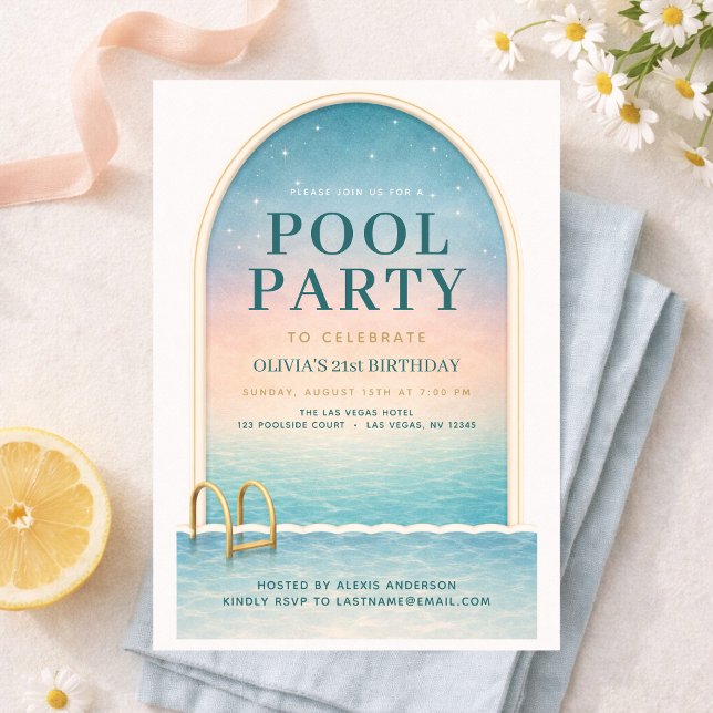 Invitación Fiesta de Piscina de Verano Cumpleaños 21 (Subido por el creador)
